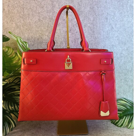 EUC Michael Kors Gramercy Satchel in Bright Red Leather with Gold Hardware - Picture 1 of 12